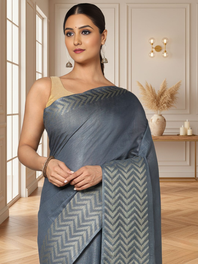 Incandescent Chanderi Silk Gray Saree