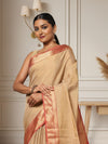 Splendid Maheshwari Tissue Silk Handwoven Saree Golden