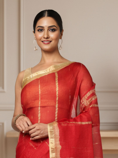 Pure Silk Kota Doria Tye-Dye Sarees Red