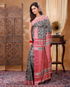 Silkmark Tussar Blissful Blockprint Red & Black Saree