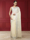 Vivid Pure Linen Embroidered Handloom Off White Saree