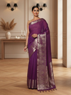 Adorable Banarasi Silk Linen Handloom Purple Saree