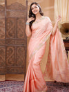 Silkmark Certified Unique Pure Tussar Cutwork Peach Saree