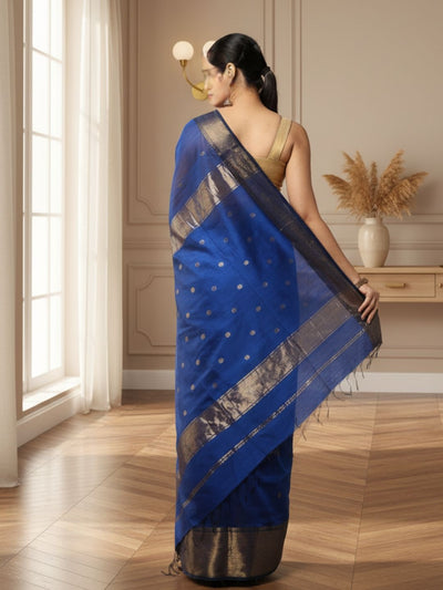 Lucid Maheshwari Pure Silk Butta Body Blue Saree