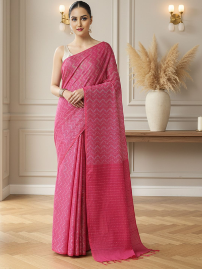 Kota Silk Pink Saree Sequence Pallu & Zig-Zag Design