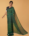 Dreamy Pure Linen Kantha Work Saree Spectra Green