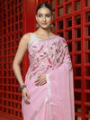 Magnificent Pure Linen Saree Hand Embroidered Pink