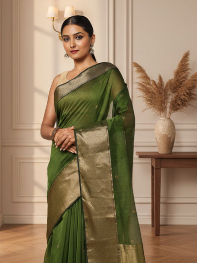 Serene Maheshwari Pure Silk Butta Body Green Saree