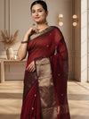 Poetic Maheshwari Pure Silk Butta Body Red Saree