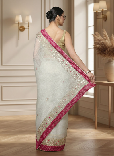 Pankhudi Jugnu Checks Gota Patti Pale White Saree