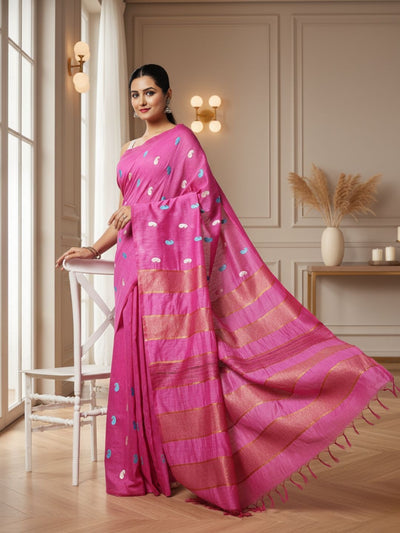 Lovable Eri Tussar Silk Embroidered Pink Saree
