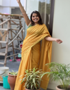 Gleaming Pure Tissue Linen Yellow Handdyed Saree