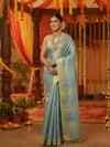 Embroidered Pure Tissue Linen Handdyed Saree Blue