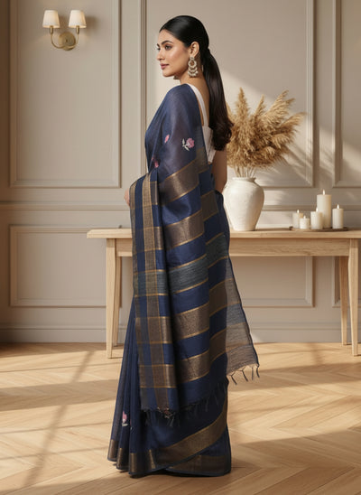Adorable Eri Tussar Silk Embroidered Blue Saree