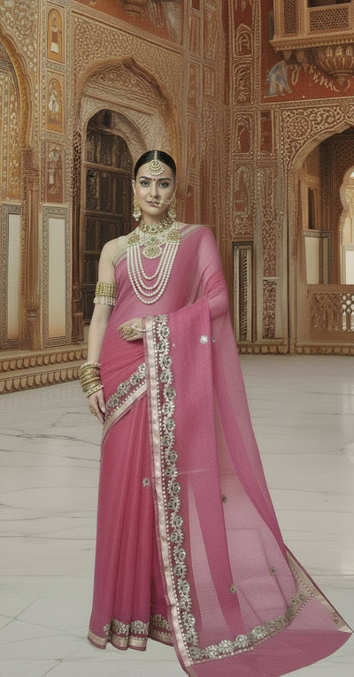 Gilded Grace Kota Cotton Gota Patti Pink Saree