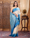 Silkmark Tussar Precious Blockprint Beige & Blue Saree