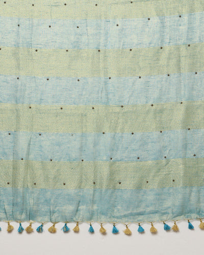 Embroidered Pure Tissue Linen Handdyed Saree Blue