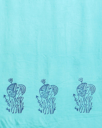 Katan Silk Oceanic Blockprint Blue Suit