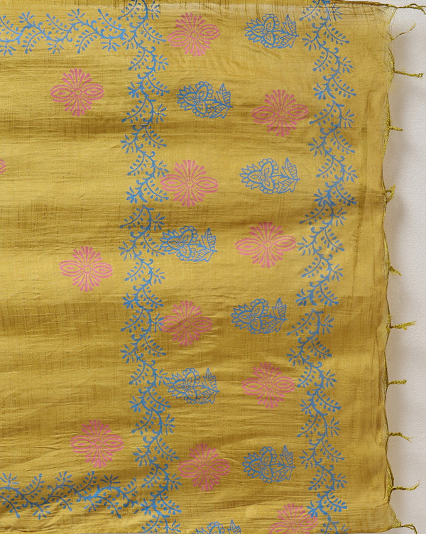 Katan Silk Sunny Blockprint Mustard Suit