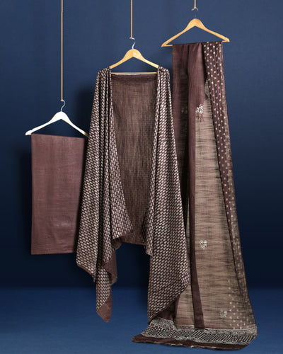 Katan Silk Lustrous Blockprint Brown Suit