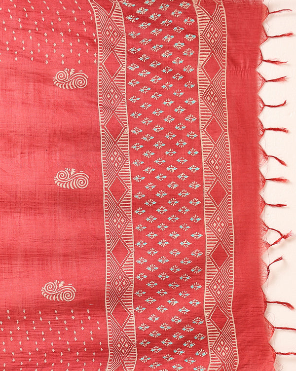 Katan Silk Surreal Blockprint Red Suit