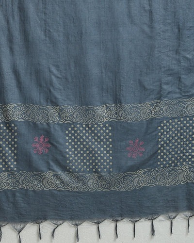 Katan Silk Idyllic Blockprint Metallic Blue Suit