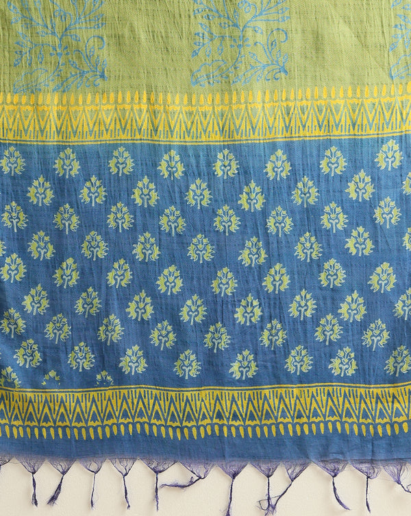 Katan Silk Glossy Blockprint Blue Suit