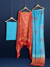 Katan Silk Lively Blockprint Pink & Blue Suit