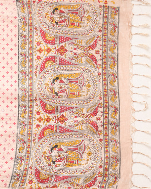 Stunning Katan Silk Madhubani Beige Suit