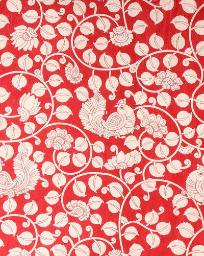 Artistic Katan Silk Madhubani Red Suit