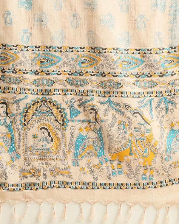 Blissful Katan Silk Madhubani Beige Suit