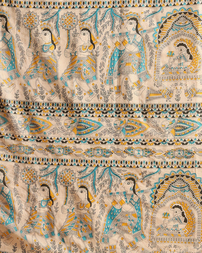 Blissful Katan Silk Madhubani Beige Suit