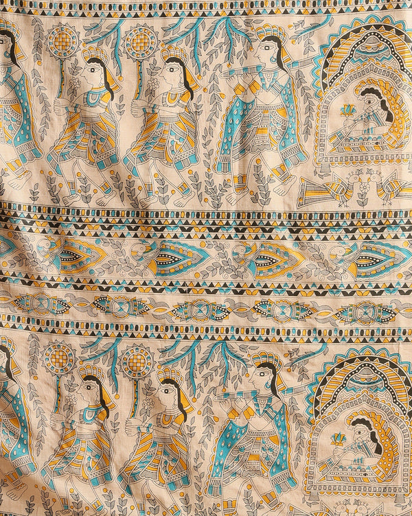 Blissful Katan Silk Madhubani Beige Suit