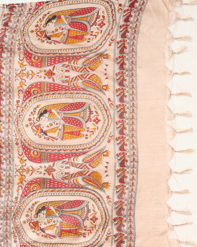 Pastoral Katan Silk Madhubani Beige Suit