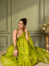 Katan Sap Green Silk Saree Handcrafted