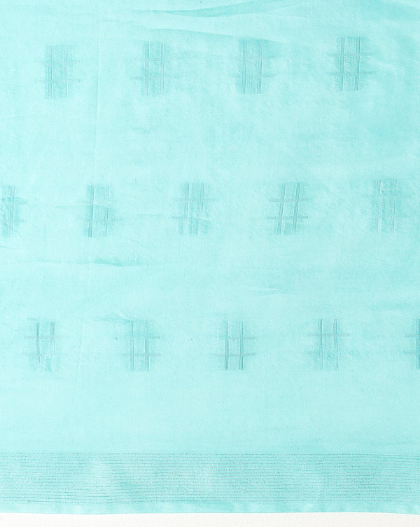 Katan Sea Blue Silk Saree Weaving Design with Blouse-Indiehaat