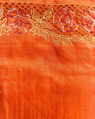 Silkmark Certified Kinetic Pure Tussar Cutwork Saree Orange