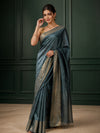 Silkmark Certified Moonga Tussar Bottle Green Silk Saree with Running Blouse Handcrafted-Indiehaat