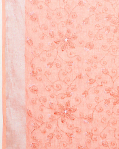 Graceful Pure Linen Embroidered Handloom Orange Saree