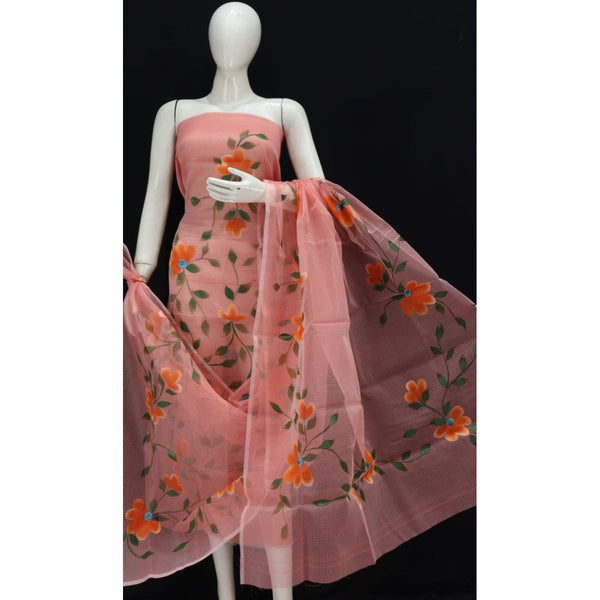 Handpainted Kota Doria Pink Suit (Top & Dupatta)