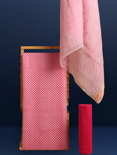 Kota Doria Pink Suit Material 2 Piece Lehariya Tie And Dye