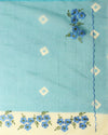 Vibrant Bandhej Kota Doria Embroidery Blue Saree Handdyed