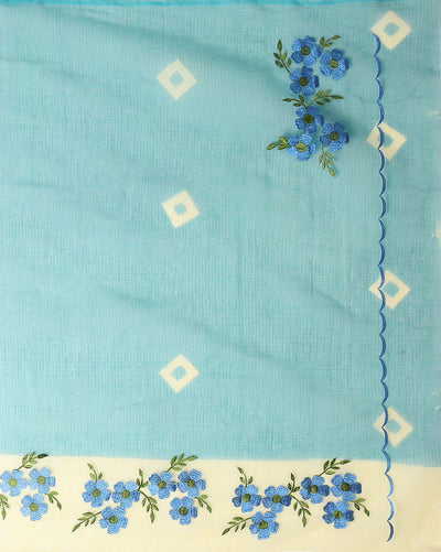 Vibrant Bandhej Kota Doria Embroidery Blue Saree Handdyed