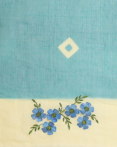 Vibrant Bandhej Kota Doria Embroidery Blue Saree Handdyed