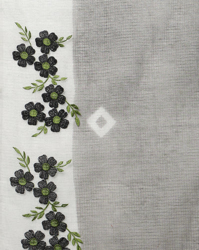 Vibrant Bandhej Kota Doria Embroidery Black Saree Handdyed