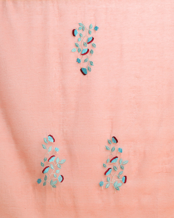 Embroidered Pastoral Kota Doria Orange Suit (Top+Dupatta)