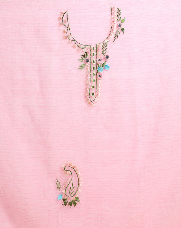 Embroidered Fanciful Kota Doria Pink Suit (Top+Dupatta)