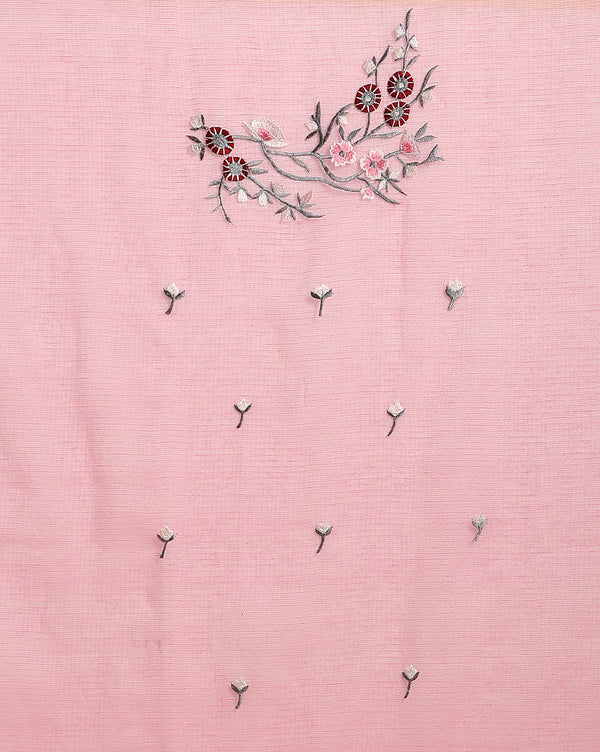 Embroidered Lustrous Kota Doria Pink Suit (Top+Dupatta)