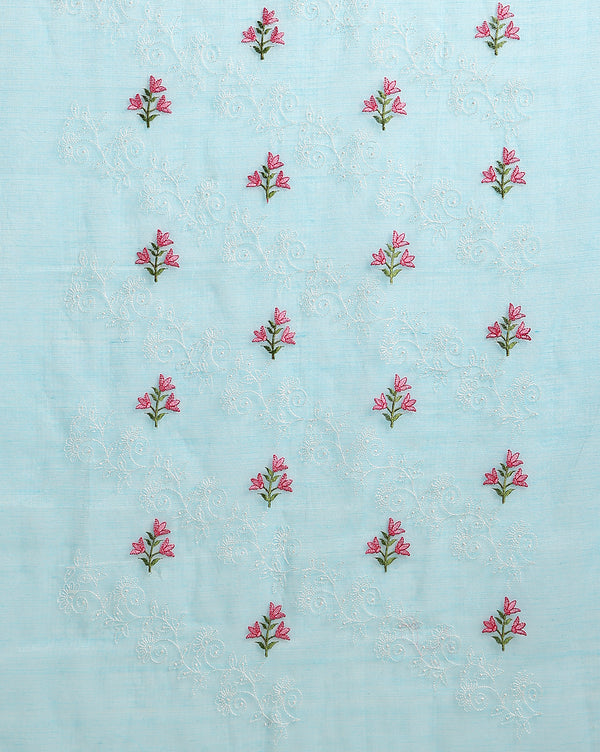 Chikankari Resplendent Kota Doria Blue Suit (Top+Dupatta)