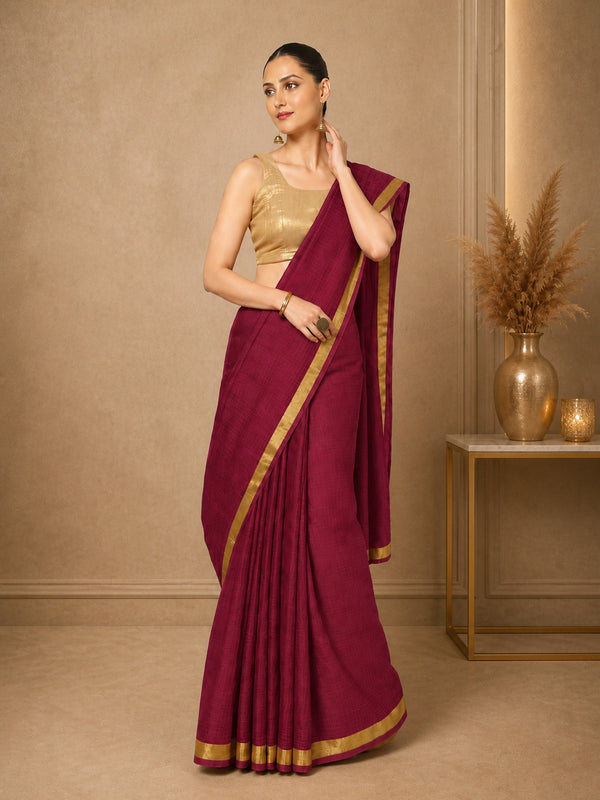 Kota Doria Pure Silk Purple Saree Hand Dyed with Blouse-Indiehaat